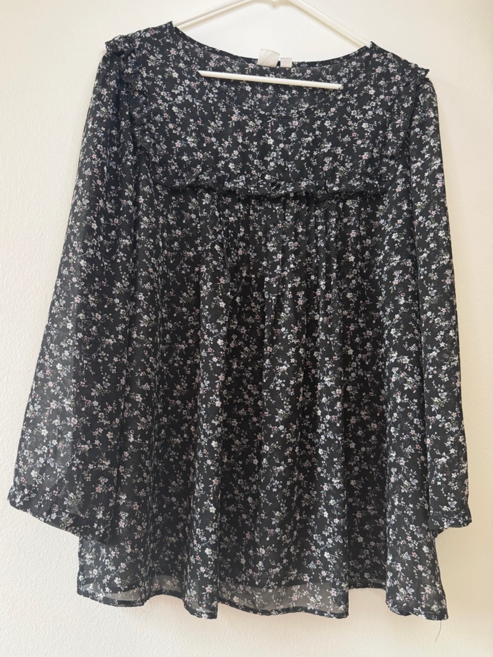 GAP sheer black floral blouse
